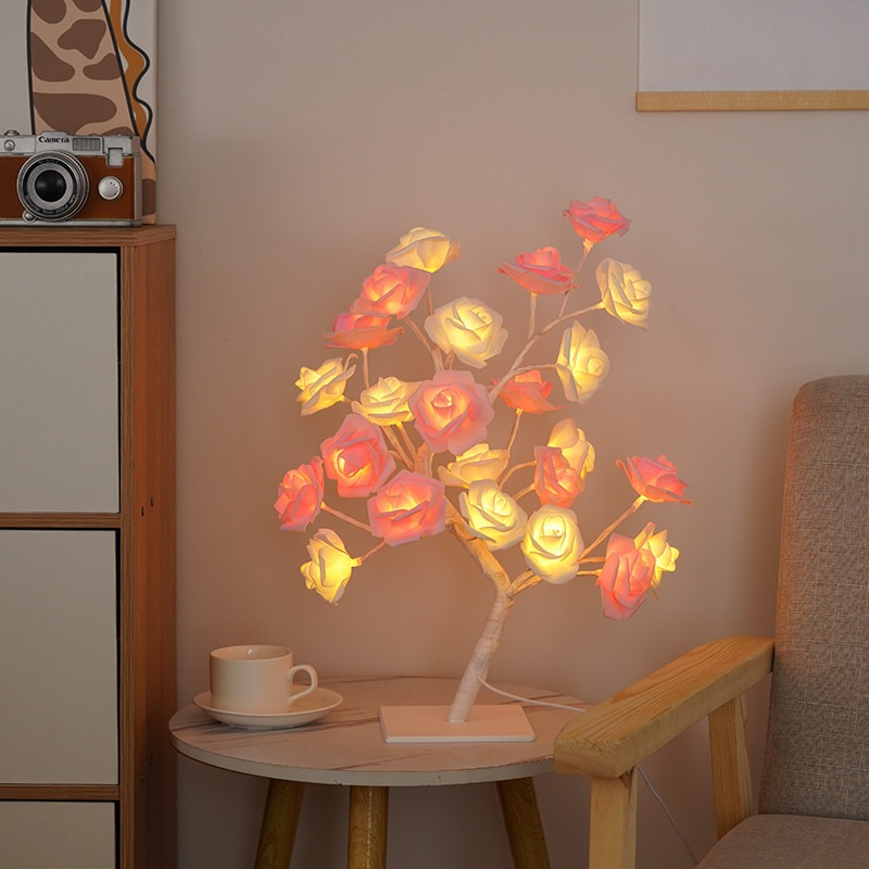 24LED White Rose Tree Table Lamp