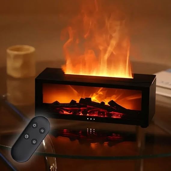 Fireplace Flame Humidifier,Fire Flame, Oil Essential Aroma Diffuser for Home Office Bedroom (Black)