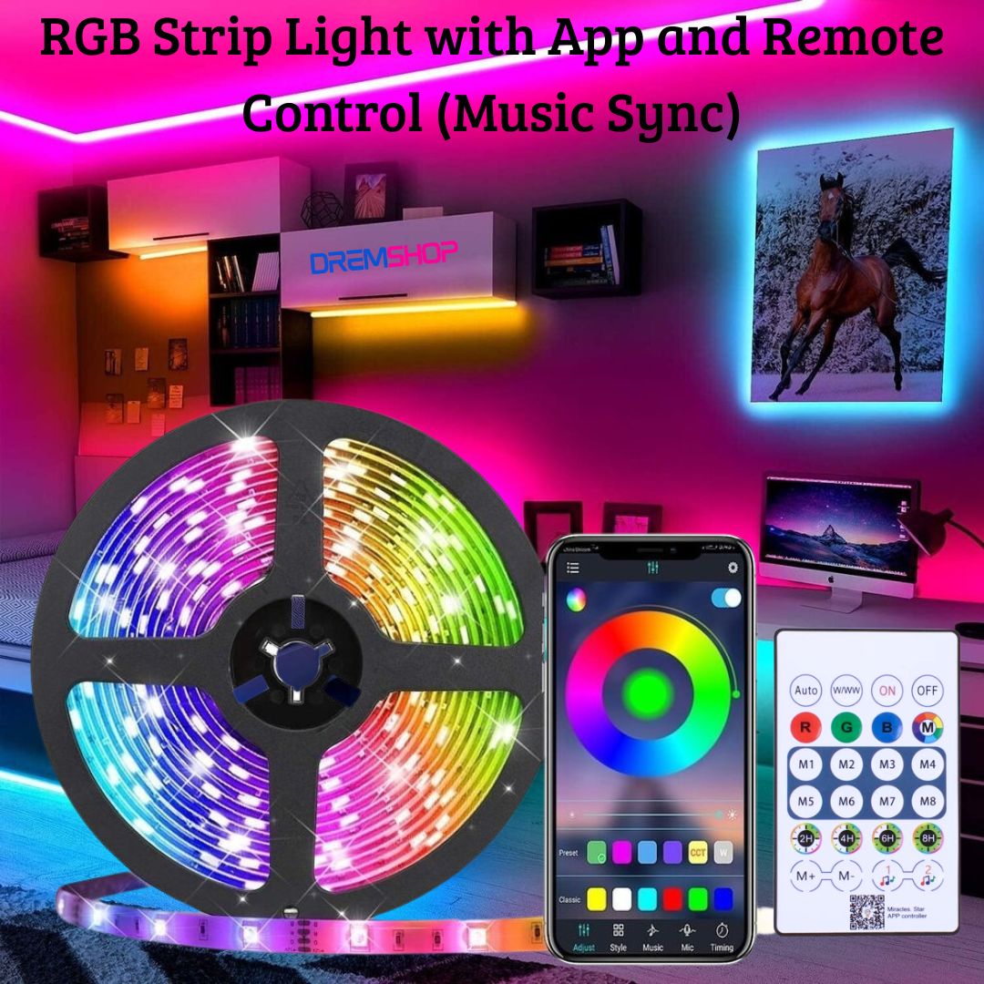 Waterproof 5 Meter RGB Strip Light with App and Remote Control (Music Sync)