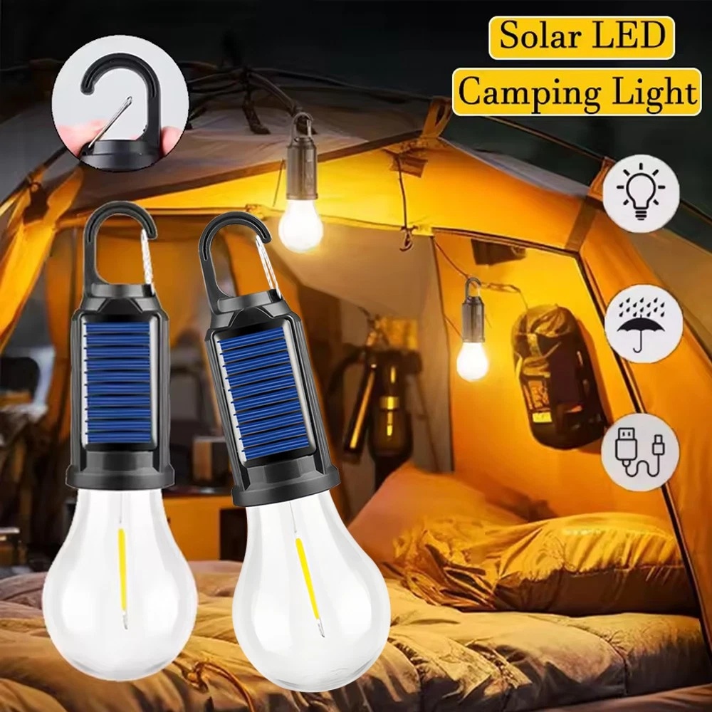 Solar Camping Lights USB Rechargeable Hanging LED Bulb Dimmable Waterproof