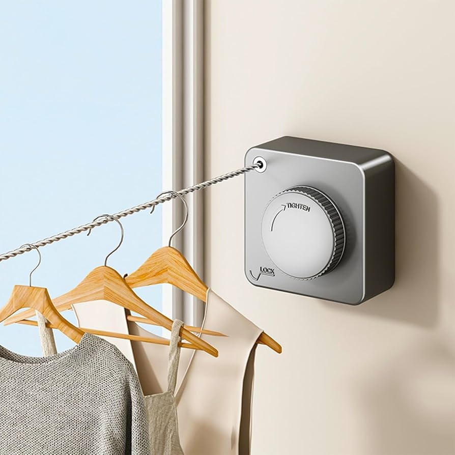Wall Mount Clothesline Adjustable Retracting Stainless Steel Wire Indoor Outdoor Laundry Clothes Drying Line