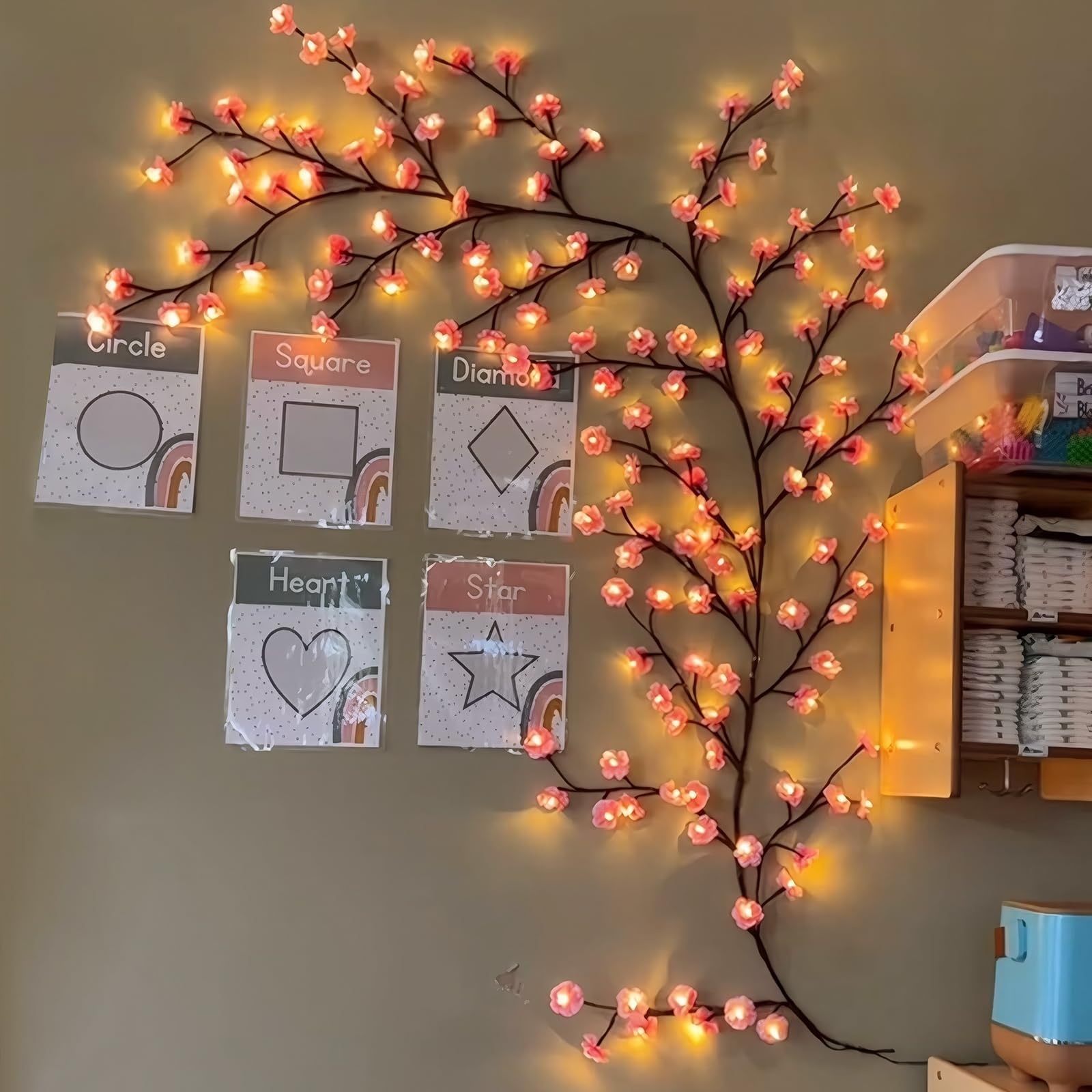 USB Plug Cherry Blossom Lights with Remote and 8 Lighting Modes, Garland Light, 4Ft height and 3Ft weight 48LEDs