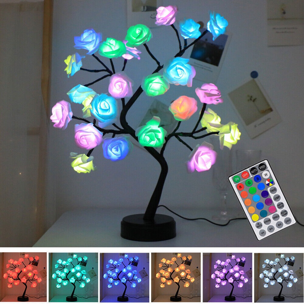 24LED White Rose Tree Table Lamp