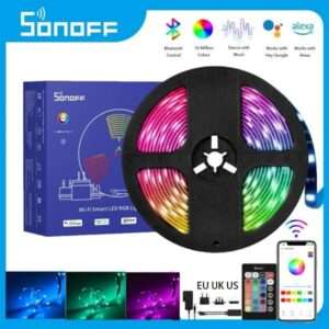 WiFi + Bluetooth RGB LED Strip Light- Work with Alexa, Google Home, Dance with Music (16 Feet, Sonoff L2)