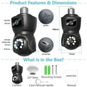 V380 E9 Dual Lens Bulb PTZ IP Camera- Black Colo