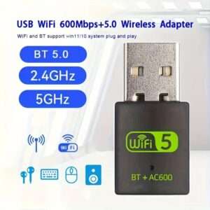GearUP 600Mbps Dual Band WiFi + Bluetooth Adapter For Windows PC/Laptop- (Driver Free Version, WiFi Hotspot Supported, 2.4GHz + 5GHz)
