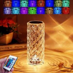 USB Rechargeable RGB 16 Color Crystal Rose Diamond Table Lamp Acrylic Table Lamp for Living Room Bedroom with Remote
